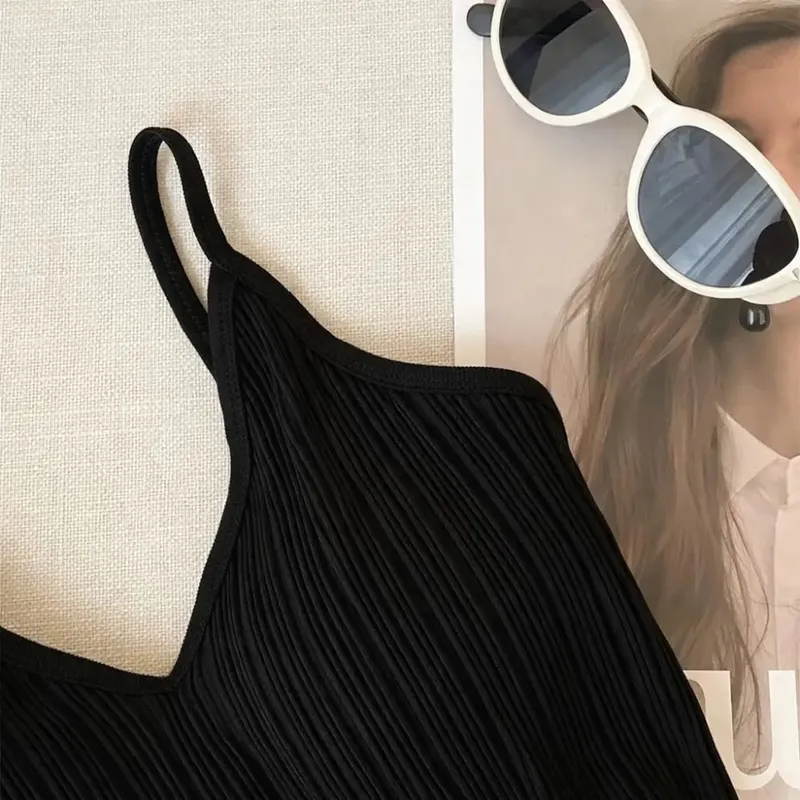New V-neck Camisole Top Sleeveless Inside Wear Halter Undershirt One-piece Cup French Style Lingerie Summer — image 6