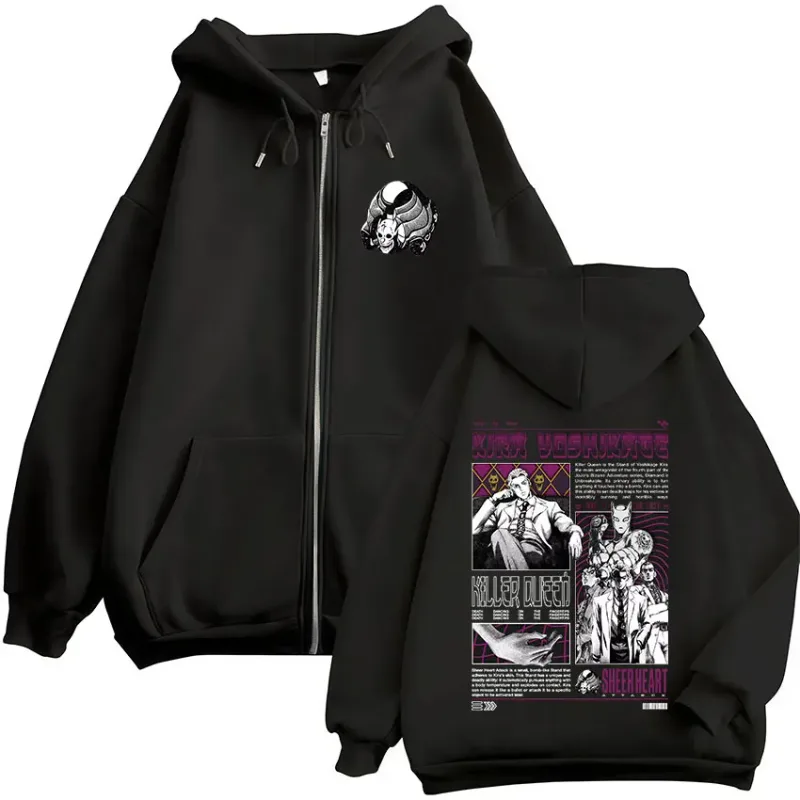 Anime Jojo Bizarre Adventure Kira Yoshikage Killer Queen Zipper Hoodies Men Women Fashion Zip Up Hooded Sweatshirts Jackets Coat