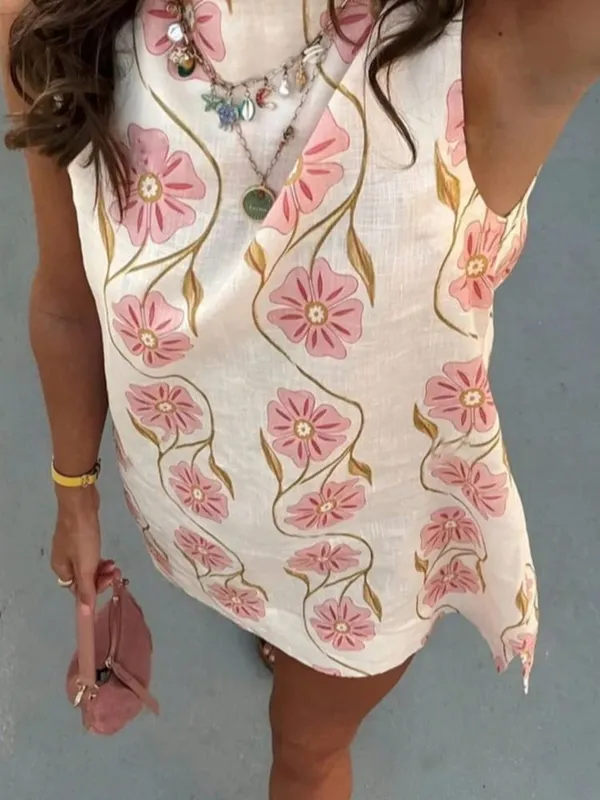 2026 Summer Women O-neck Sleeveless Print Mini Dress Fashion New Elegant Casual Loose Vacation Beach Short Dresses — image 5