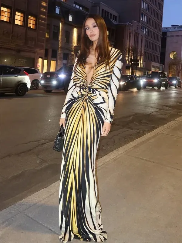 Women Pink Orange Gradient Cape Sleeve Maxi Dress Sexy Halter Neck Cutout Flare Sleeve Gown 2026 Ladies Vacation Party Outfits — image 5