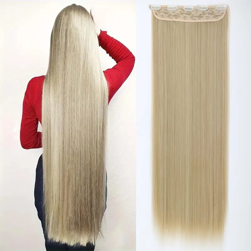 Synthetic Super Long Straight 5 Clip In Hair Extensions 32Inch One Piece Hairpiece for Women Multiple Colors Hair Extensions