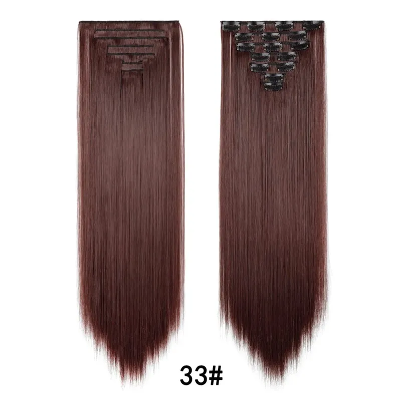 7 Pcs Clip in Hair Extensions 16 Clip in 24 Inch Straight Double Weft Synthetic Hair Extensions for Women Daily Hairstyle — image 11