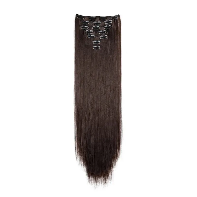Long Straight Hairstyle 16 Clips 7 Pcs/Set Hair Extensions Natural Synthetic Blonde Black Hairpieces Heat Resistant For Women Kp — image 15