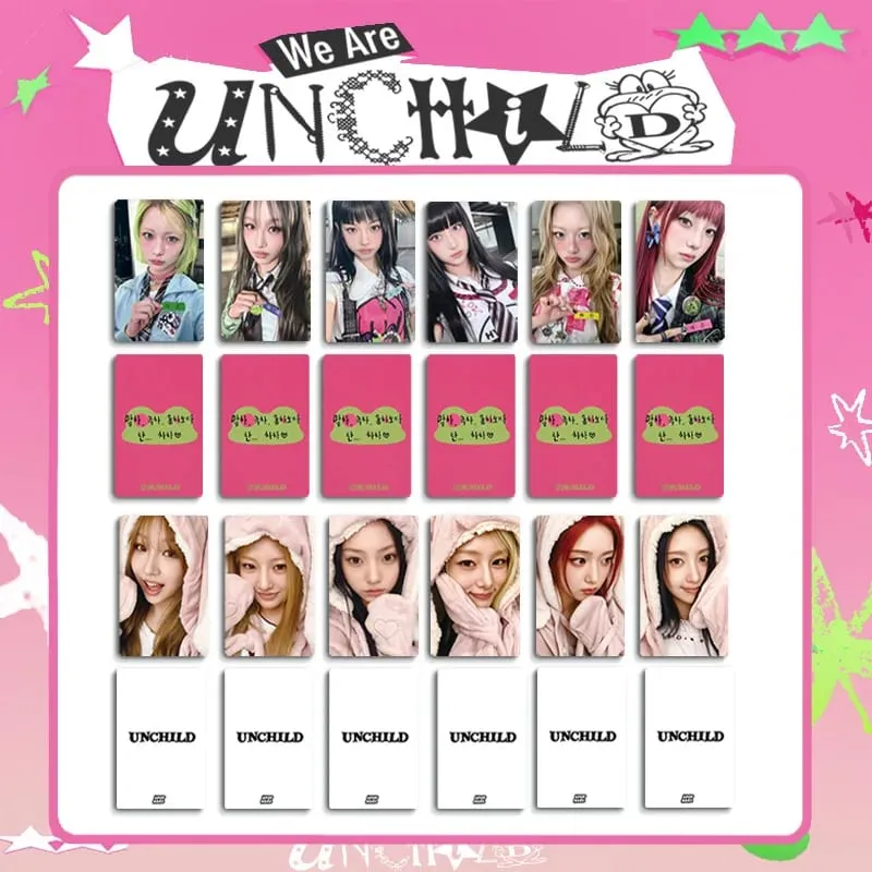 K-pop UNCHILD 6pcs/set New Album "UNCHILD" Pajama Card Nameplate Card Postcard Collectible Card Photo Card Yeeun Heikie Ako — image 3