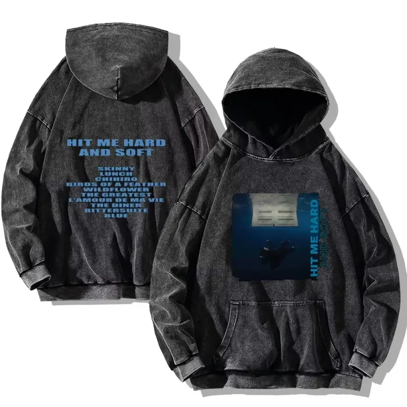 Hit Me Hard and Soft Washed Hoodies Vintaj Cotton Hooded Pullover Lelaki Wanita Longgar Kasual Gothic Sweatshirt Y2K Coat Unisex