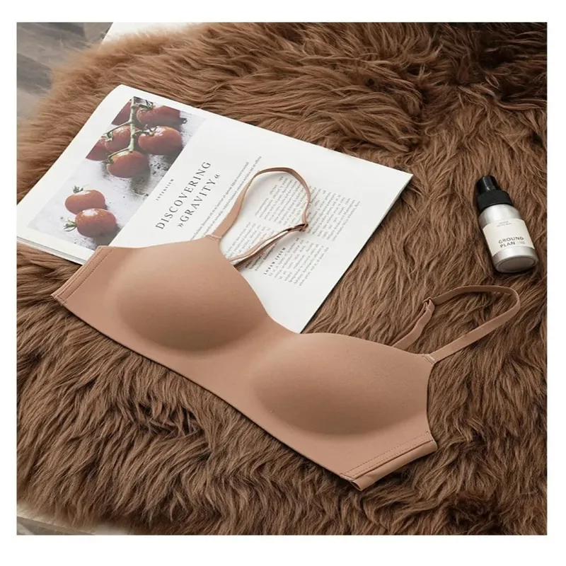 Soft Comfort Wireless Bra Thin Cup Elastic Material Push Up Bra Elastic Gathered Design Seamless Bra Lingerie Beauty