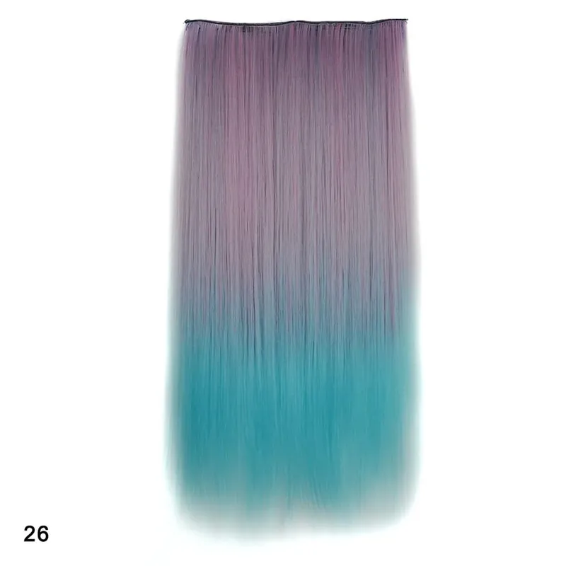 Zolin Straight Hair Clip In Hair Extension Rainbow Colorful Ombre Color One Piece With 5Clips Synthetic Cosplay Hairpieces — image 19
