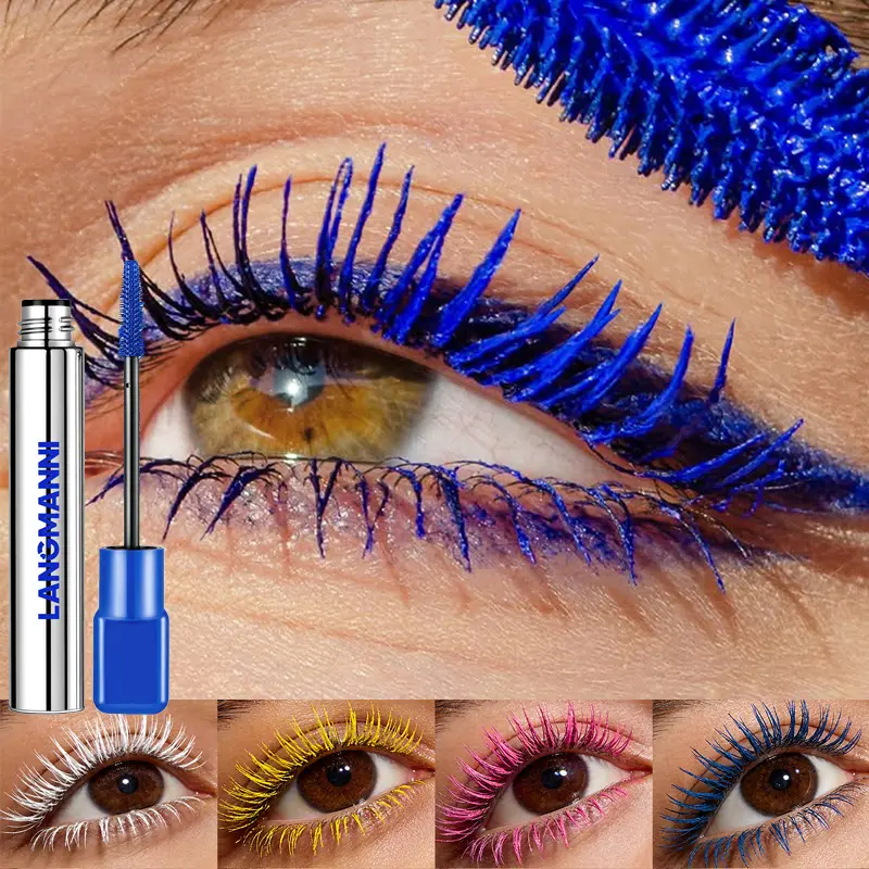 Silk Fiber Matte Blue Mascara Berus Besar Berwarna-warni Memanjangkan Bulu Mata Kalis Air Tahan Air Cepat Kering GreenPink Curling Mascara Makeup