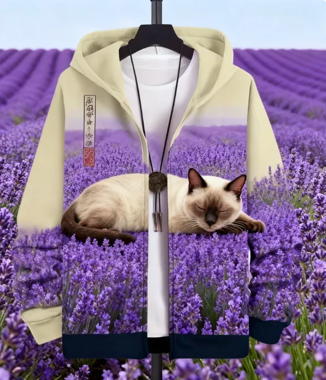 Hot Animal Cat Sweatshirt Zipper Hoodies 3D Printing Man Tracksuit Zipper Lengan Panjang Fesyen Hoodie Pakaian Y2K Lelaki — image 6