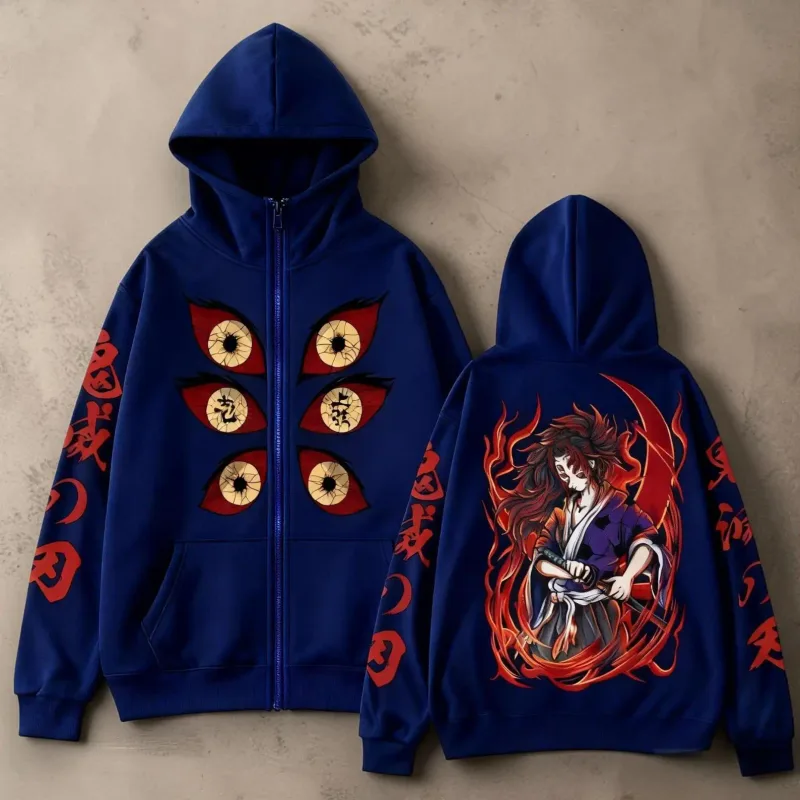Demon Slayer Graphic Hoodie, Anime Zip Hoodie, Anime Lovers Gift