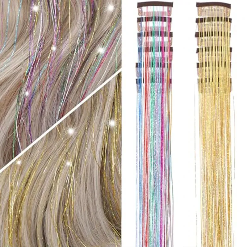 12Pcs Clip in Hair Tinsel Kit Red Hair Tinsel 22Inch Tinsel Hair Extensions Christmas Hair Tinsel Party Festival Accessories — image 14