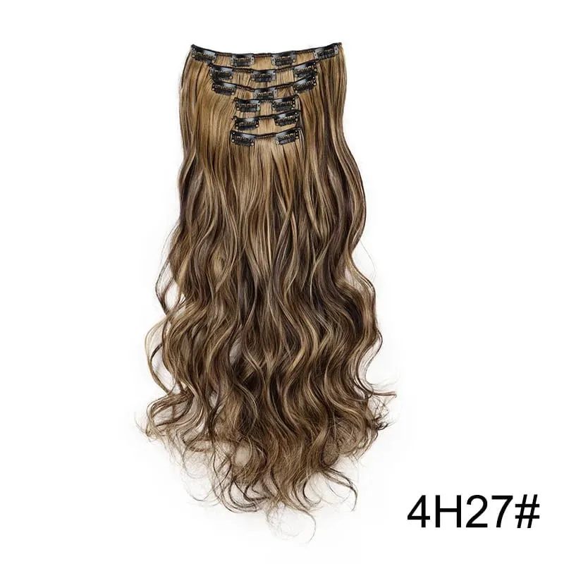 24 Inch Synthetic Clip in Hair Extensions Long Straight Heat Resistant Fiber Hairpiece for Party Cosplay Daily Wear Blonde Black