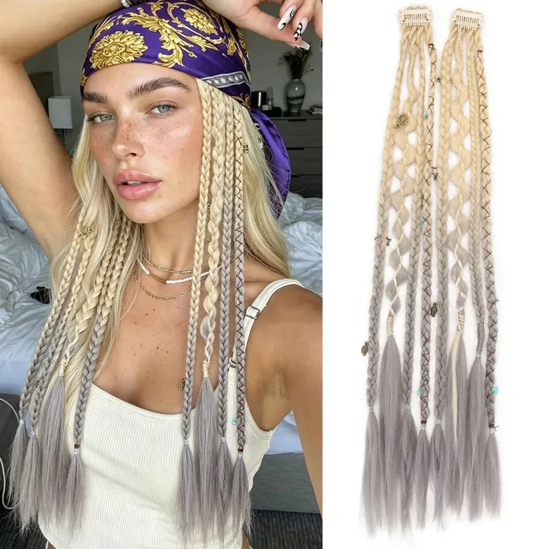 20 Inches Bohemia Clip in Hair Extensions Handmade Synthetic Weaving Clip-on Long Braid Fairy Hair Extensions for Women