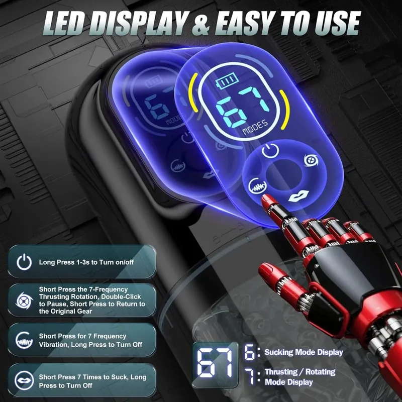 Automata férfi maszturbátor péniszpumpa szexjáték férfiaknak zsebes punci LCD szopás szexgép 7 tolóerős forgó üzemmóddal