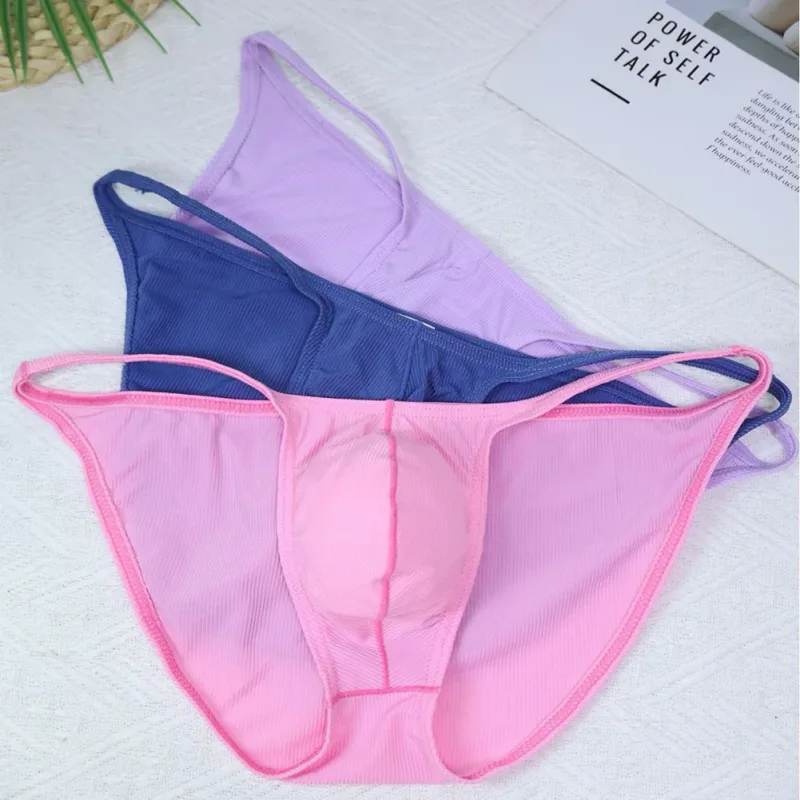 Men Fashion Ribbing Sexy High Fork Underwear Briefs U Convex Pouch Low Rise Man Comfortable Underpants Quick-drying