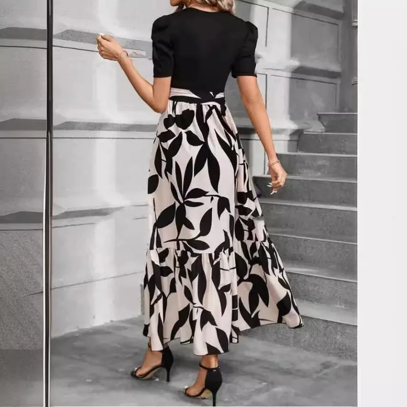 Women Dresses 2026 Spring Summer floral printed round-neck elegant dress exotic vacation style women's clothing vestidoes — image 3