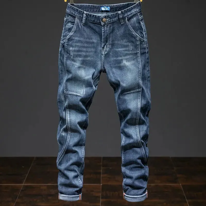 Splicing Elastic Malaking Sukat Loose Elastic Jeans Panlalaking Autumn Korean Trend Pantalon Panlalaking Harlan Denim na pantalong Panlalaking Bootcut Jeans