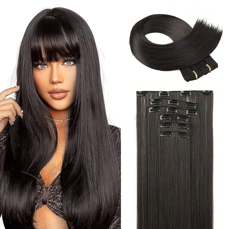 6 pçs clipe em extensões de cabelo 24 "longo reto resistente ao calor clipes sintéticos na peça de cabelo para uso diário feminino — image 14