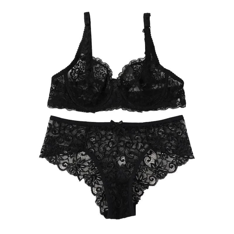 Sexy Lace Bra Set Women Push Up Non-pad Breathable Underwire Thin Solid Panties Underwear Exquisite Lingerie Daily — image 8