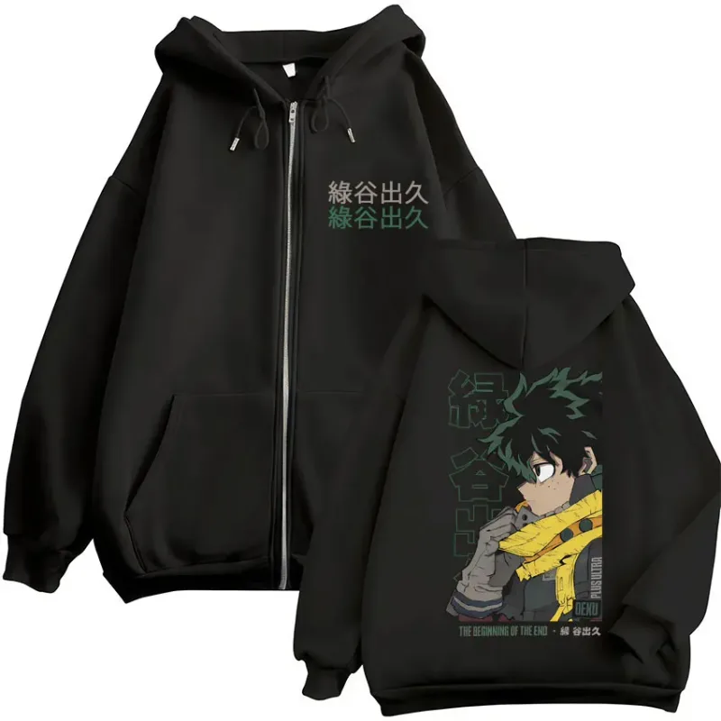 Anime My Hero Academia Deku Izuku Midoriya Zip Up Hoodies Men Women Fashion Harajuku Sportwear Casual Oversized Fleece Jackets — image 4