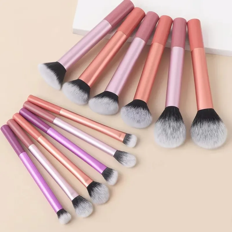 14-Piece Silver Professional Makeup Brush Set | Includes 2 Plush Velvet Puffs + 2 Blending Sponges | Vegan Cruelty-Free Brush Co