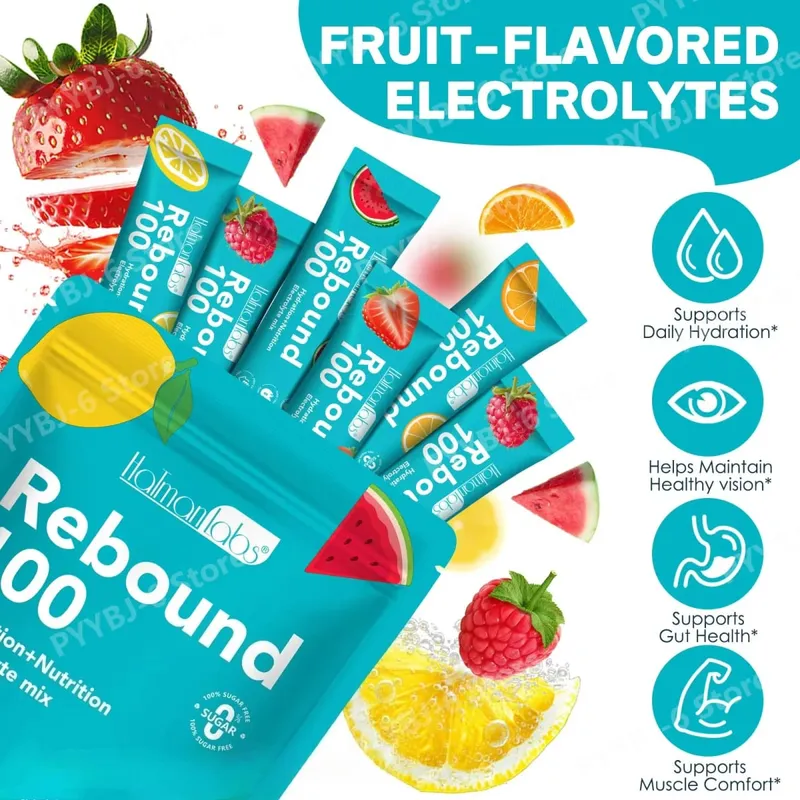HolmanLabs Rebound 100 Electrolyte Supplement Powder Sugar Free Hydration Gut Vision Muscle Health Vitamins C B6 B12 30 Packets — image 3
