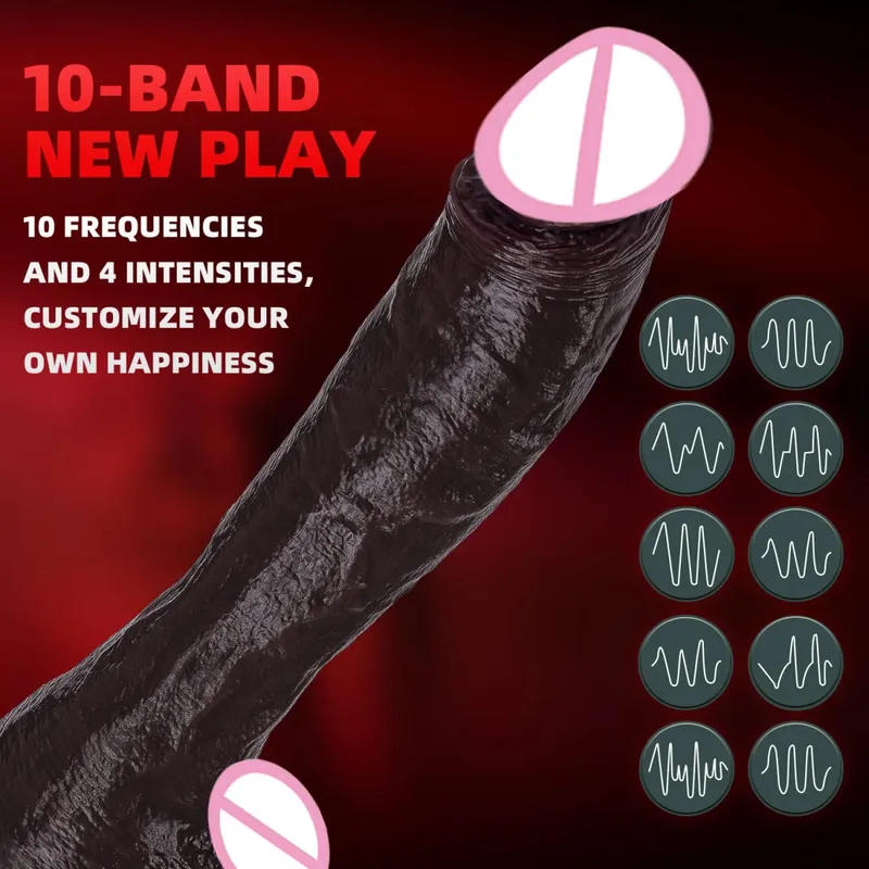 Thrusting Dildo Black Dick Elescopic Vibrating Dildo Vibrator Heating Sex Toy G-Spot Anal Stimulation Vibrating For Women — image 3
