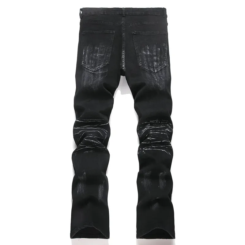 Men Crystal Stars Jeans Fashion Rhinestone Boot Cut Pants Punk Black Spliced Stretch Denim Flared Trousers — image 2