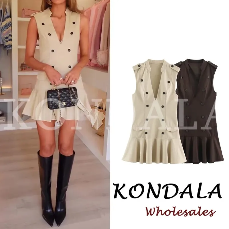 Chic Solid Fashion 2026 Women Mini Dress Autumn Holiday Zipper Ruffles Sleeveless Dresses Elegant Female Slim Vestidos — image 1