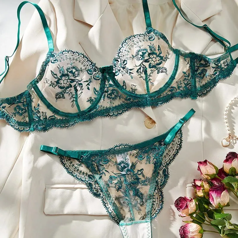 Lace Embroidery Ultra Thin Cup Bra Set Sheer Mesh Sleepwear for Big Bust Women S-XL Push Up Hot Sale 2026 32-38 S-XL Bra Set