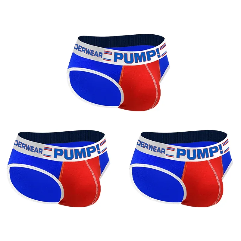 Men's Cotton Color Block Briefs, Pump! Logo Wide Waistband Low Rise Sexy 3D Convex Pouch Underwear — image 29