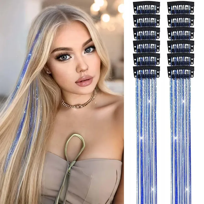 Hair Tinsel Pack of 6 Pcs Hair Tinsel Clip in Glitter Tinsel Hair Extensions Synthetic Hair Tinsel Kit Party Festival Fairy Hair — image 2