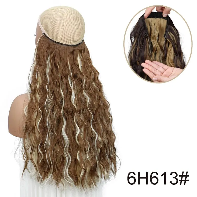 18Inch Synthetic Long Wavy Culry Fluffy Hair Extensions Invisible Fishing Line Soft Hair Pieces for Women Daily Wear — image 13