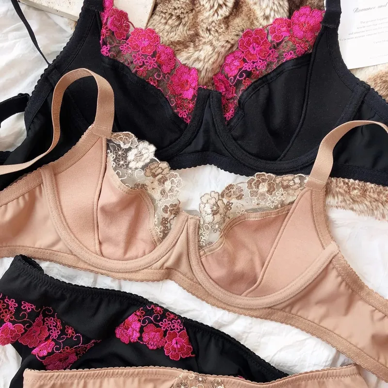 75-95 BCDEFG Summer New thin Floral Embroidery Push Up Women Sexy Underwear Sets Bra And Panty Lingerie Intimates — image 2