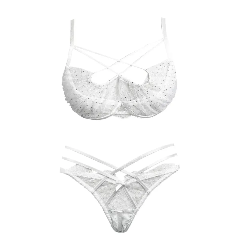 Hot Sale Summer Lace Embroidery Cross Tie Lingerie Set Sheer Mesh Push Up Bra Comfort Daily Wear Underwear Set for Women 32-38 — image 9