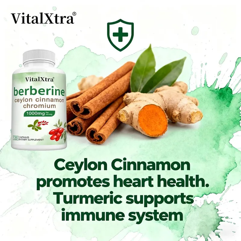 Berberine Capsules with Ceylon Cinnamon & Turmeric Support Heart Health Blood Sugar Liver Function Immune & Digestive Health