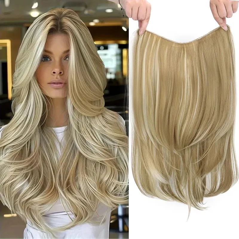 22Inch Synthetic Long Straight V-Shaped Layered Clip-In Hair Extensions for Women Invisible Seamless Hairpiece for Women — image 12