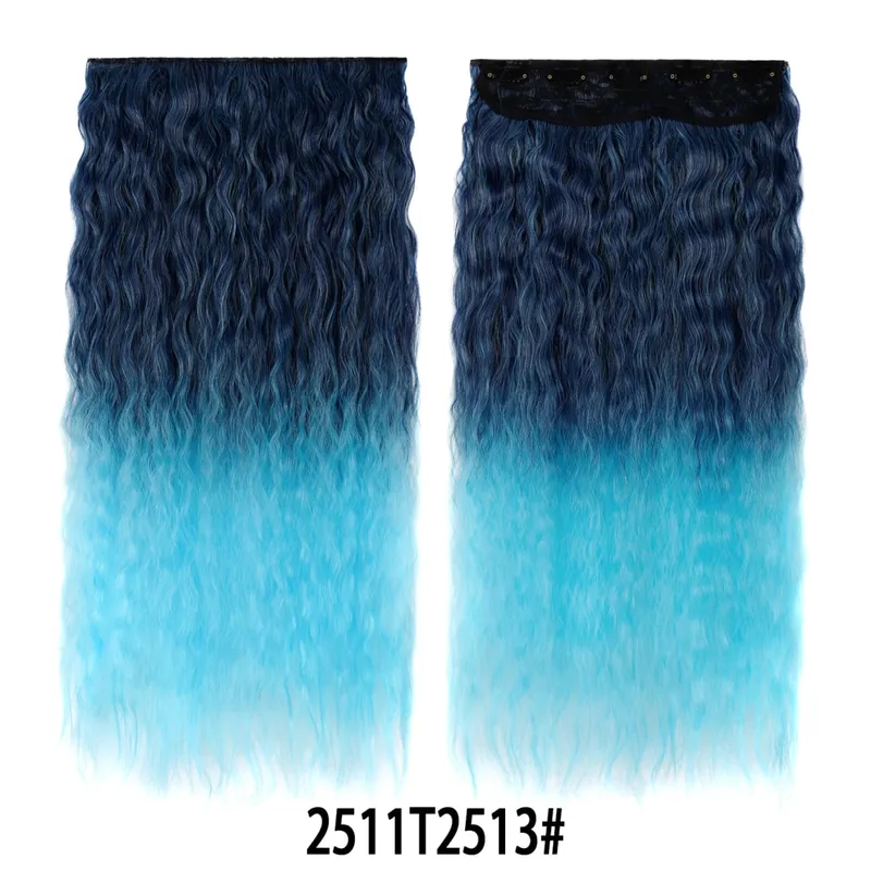 Jeedou Clip in Hair Extension Kinky Curly Hair One Piece 5Clips Blue Rainbow Color Cosplay Props Synthetic Hairpieces For Girls — image 15
