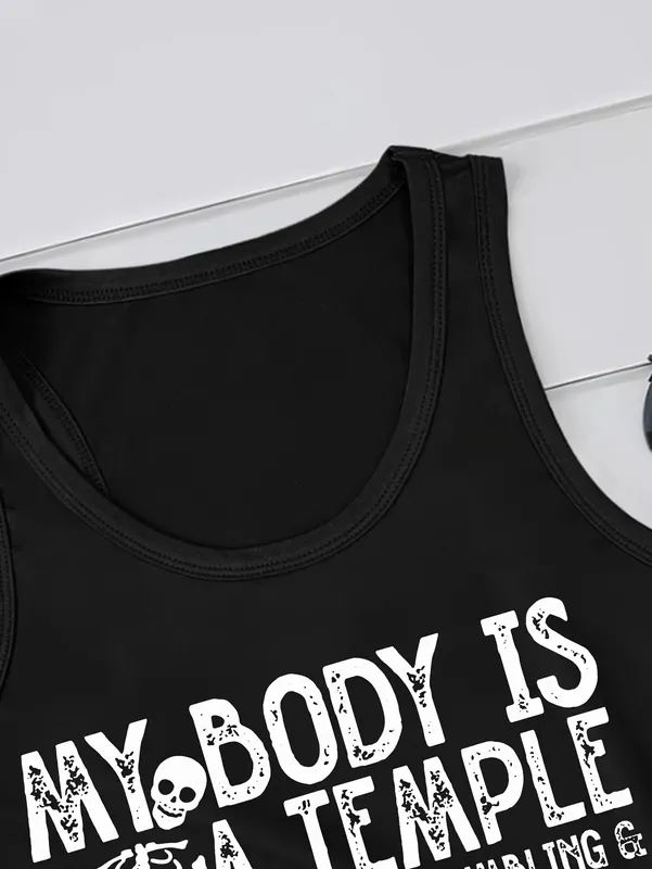 Letter Print Black Tank Tops Sleeveless Crew Neck Vest T Shirt Women's Fashion Graphic Tshirt Y2k Outfit Clothes Female Ladies — image 3