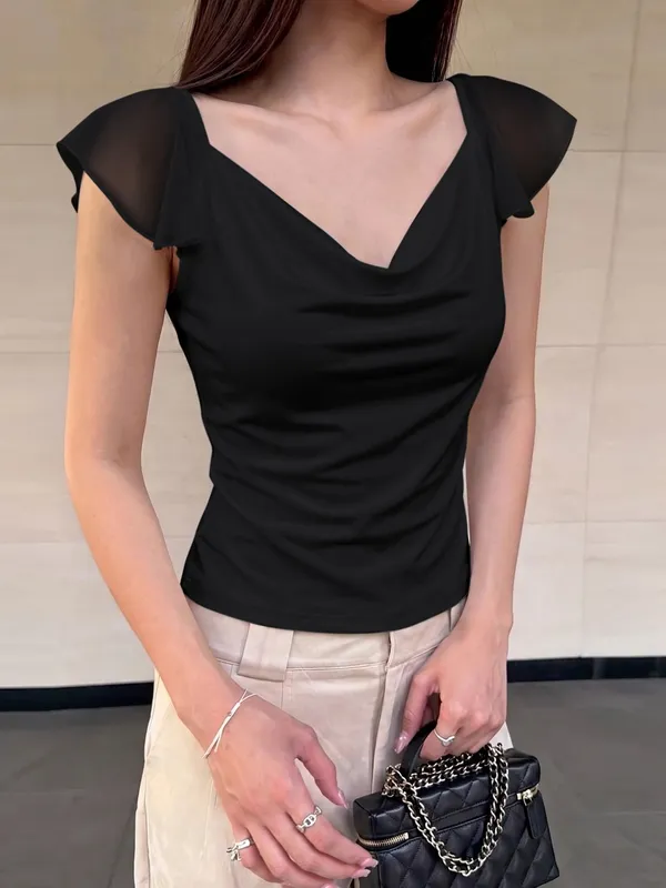 Dulzura Swinging Collar Backless Chiffon Patchwork Tank Top Women'S Solid Sexy Casual Y2K Top Party Vacation Beach Summer Outfit — image 5