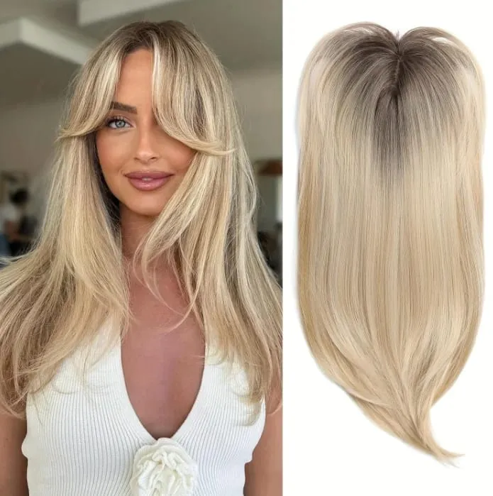 18in Clip in Synthetic Hair Topper with Bangs for Women lightly Curled Ends Wiglets Synthetic Fiber Pieces for Women — image 7