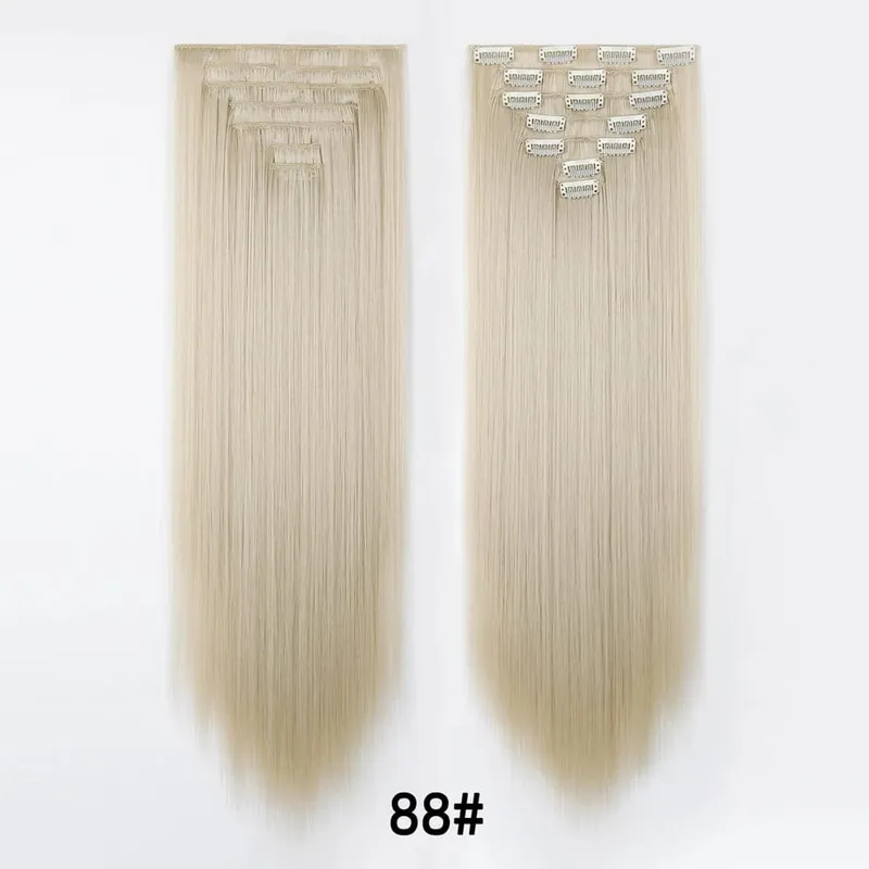 7 Pcs Clip in Hair Extensions 16 Clip in 24 Inch Straight Double Weft Synthetic Hair Extensions for Women Daily Hairstyle — image 12
