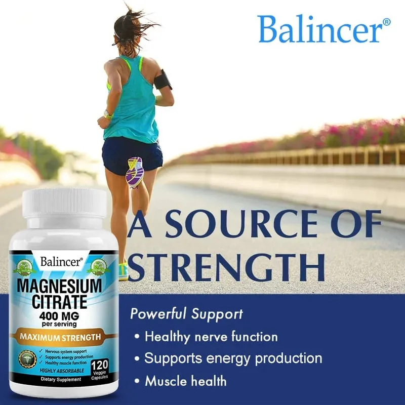 Magnesium Citrate 400 Mg - Muscle Nerve and Energy Support Promote Muscle Relaxation Non-GMO 120 Capsules