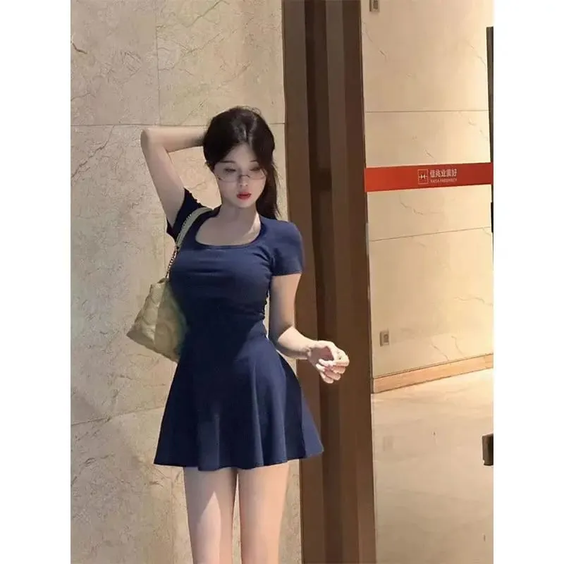 Summer Korean Style New Pure Desire Waist Trimming Slimming Fashion Temperament A Line Mini Dress For Petite Women Daily Wear Va — image 3