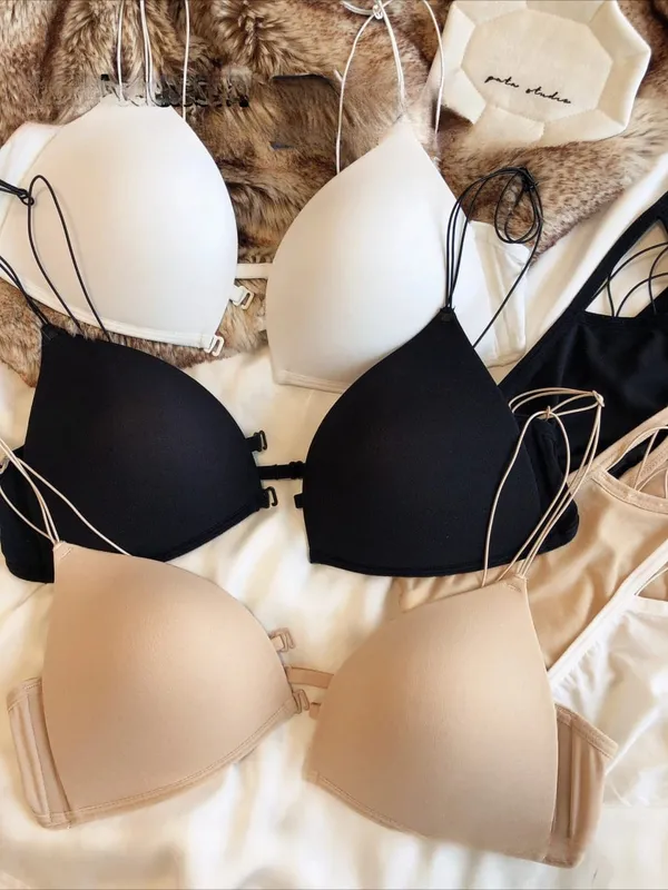 French Front Buckle Women Underwear Sexy Hollow Push Up Bra Set Summer Thin Cup Backless Bralette Fine Shoulder Strap Lingerie — image 4