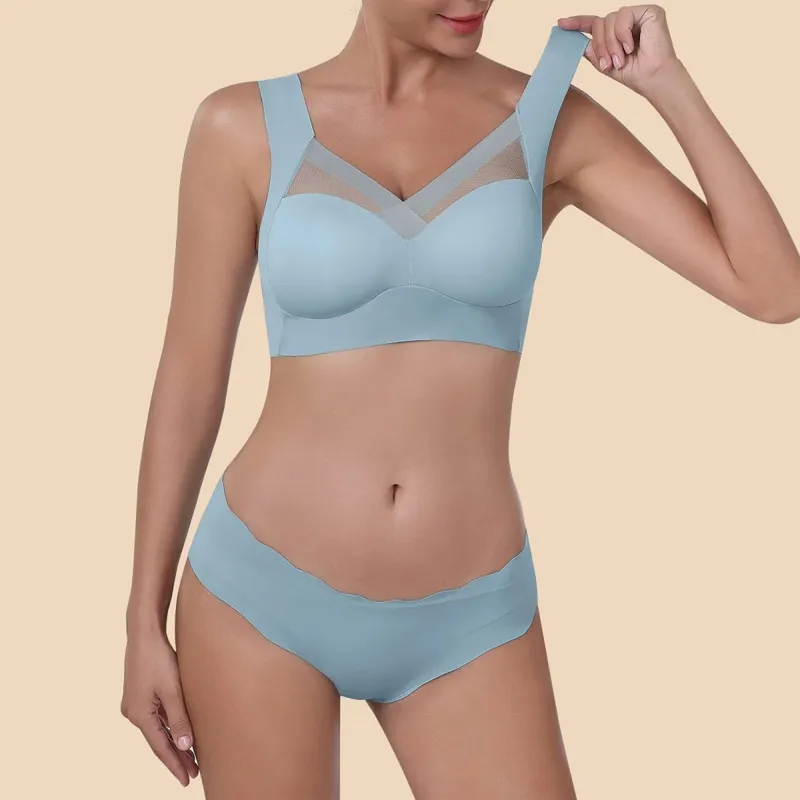 Women Seamless Underwear Set Wireless Ice Silk Thin Back Beauty T Shirt Bra And Smooth Panty Set Solid Color Lingerie Suits — image 8