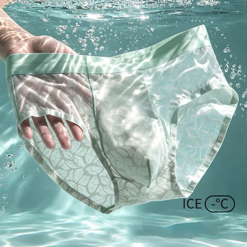 ผู้ชายผ้าไหมน้ำแข็ง Ultra-thin ชุดชั้นในลูกไม้ Jacquard Breathable Pantie 3D Bulge POUCH โปร่งใสตาข่ายชุดชั้นใน — image 5