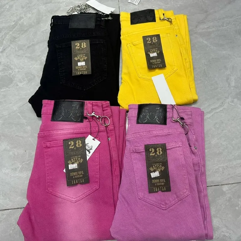 2026 Men's Multi-Pocket High Street Quality Slim Fit Skinny Long Denim Flared Men Yellow Red Pink Jeans Pants — image 2