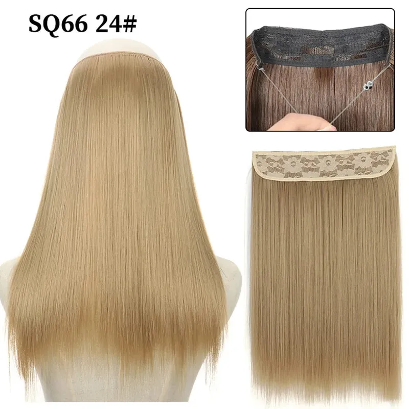 16/22inch Invisible Wire Hair Extensions Headband Adjustable Size Natural Long Straight Hairpiece Synthetic Hair Piece for Women