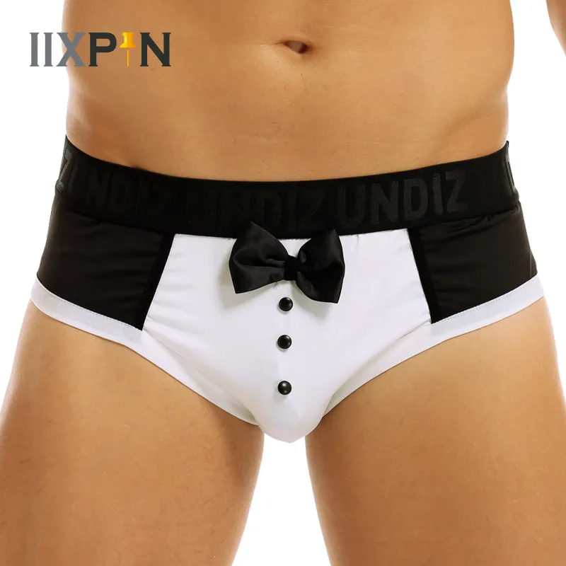 ผู้ชายน่ารัก Tuxedo Boxer กางเกงขาสั้นชุดชั้นในสีดำ Splice Cotton Bow Tie กางเกงสำหรับก่อนนอน Surprise กางเกง